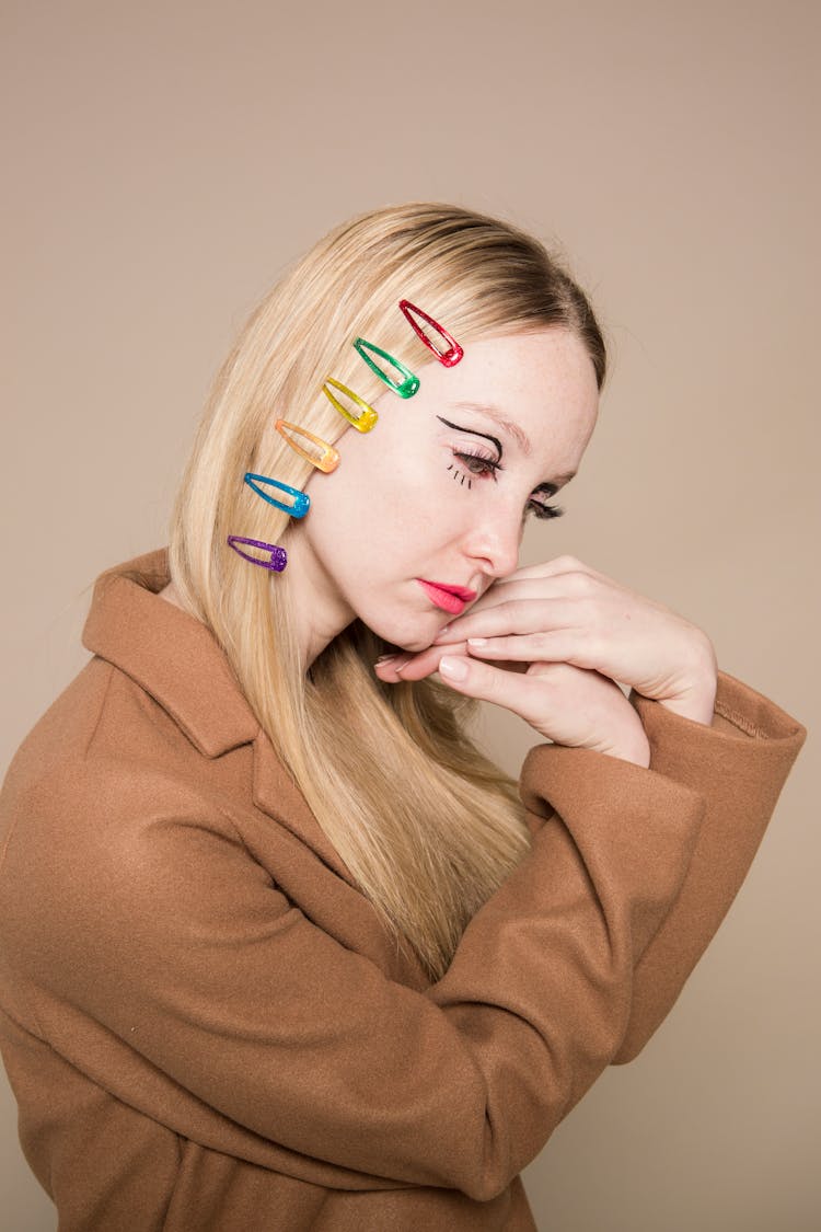 Delicate Woman With Hair Clips On Head