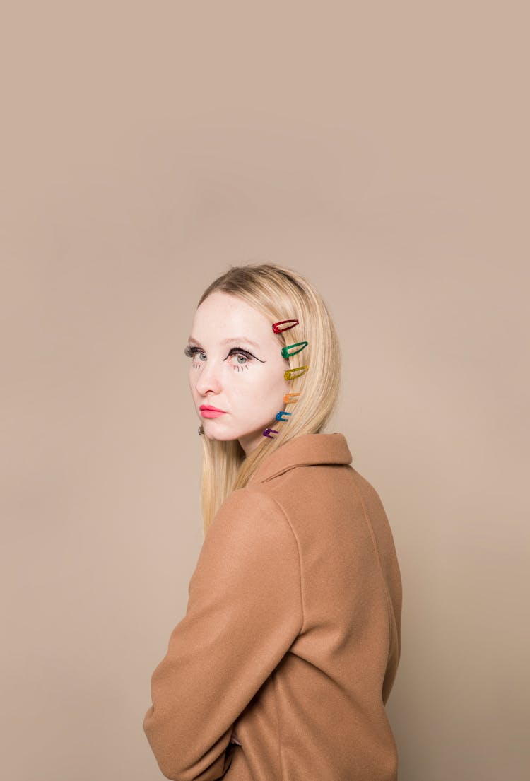 Woman With Many Hair Clips On Head