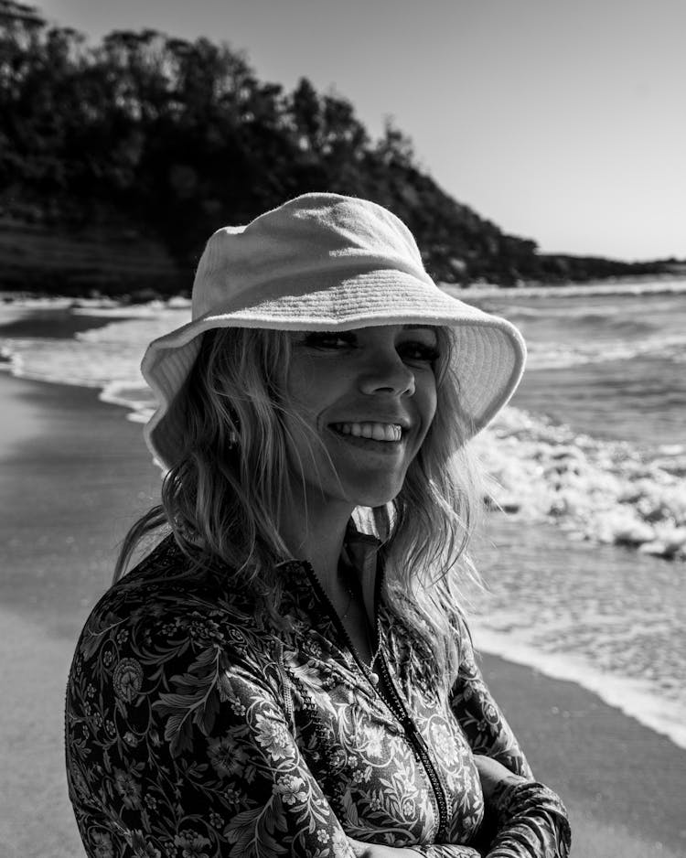 Young Woman In Panama Hat On Seashore