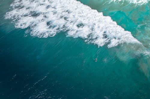 Aerial View of a Big Wave on Turquoise Water 