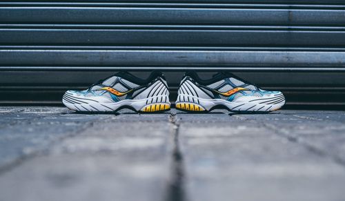 Running shoes seen from above