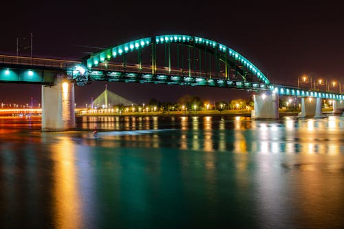 Free Illuminated Bridge at Night  Stock Photo