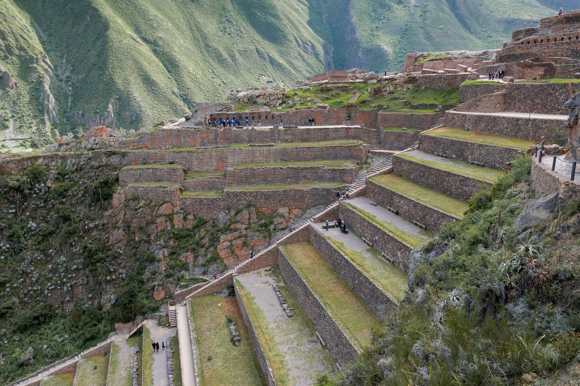 Scenic view of ancient Incan terraces in Ollantaytambo, Cuzco, Peru.