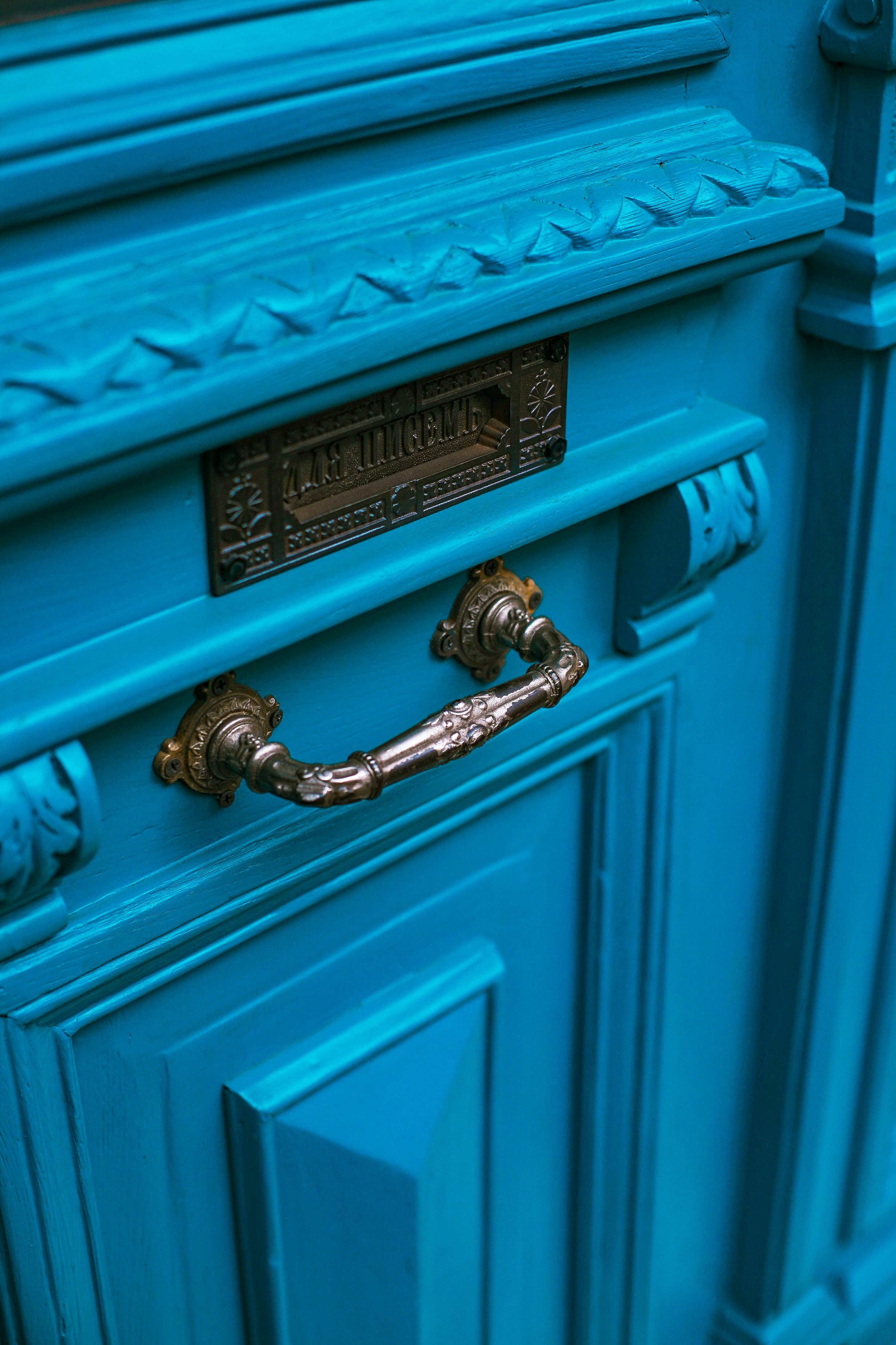 vintage entrance door with metal doorhandle