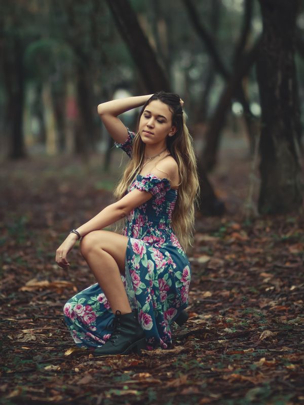 Dark floral jacquard fit-and-flare dress