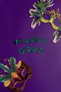 Colorful Masks And Mardi Gras Text On Purple Back