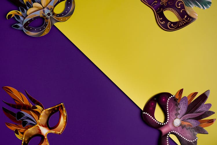 Different Masks On Yellow And Purple Background