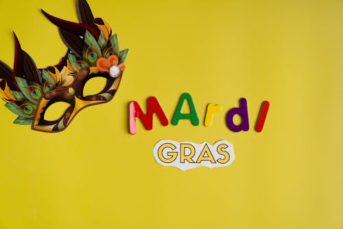 Mardi Gras Text And Mask On Yellow Background