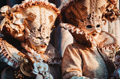 Free People Wearing Masquerade Masks Stock Photo