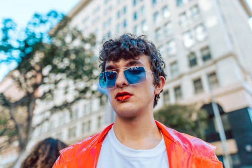 Man Wearing Blue Sunglasses