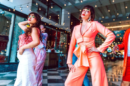 Stylish individuals posing with confidence in a chic, indoor setting.