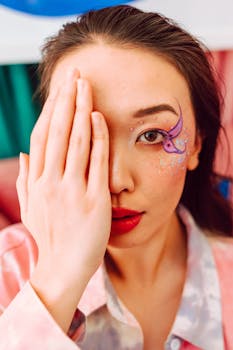 Colorful portrait of a young woman with unique makeup and vibrant styling. The focus is on creativity and youth culture.