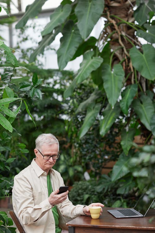 Free Man Looking at His Smartphone Stock Photo