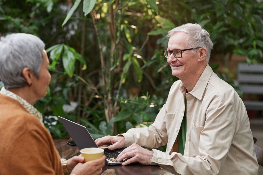 Couple enjoying cafe in garden