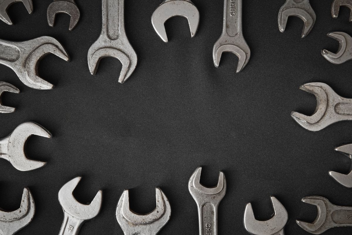 Industrial support hardware on a workshop surface