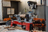 Wood Lathe on the Wooden Top Table in the Workshop