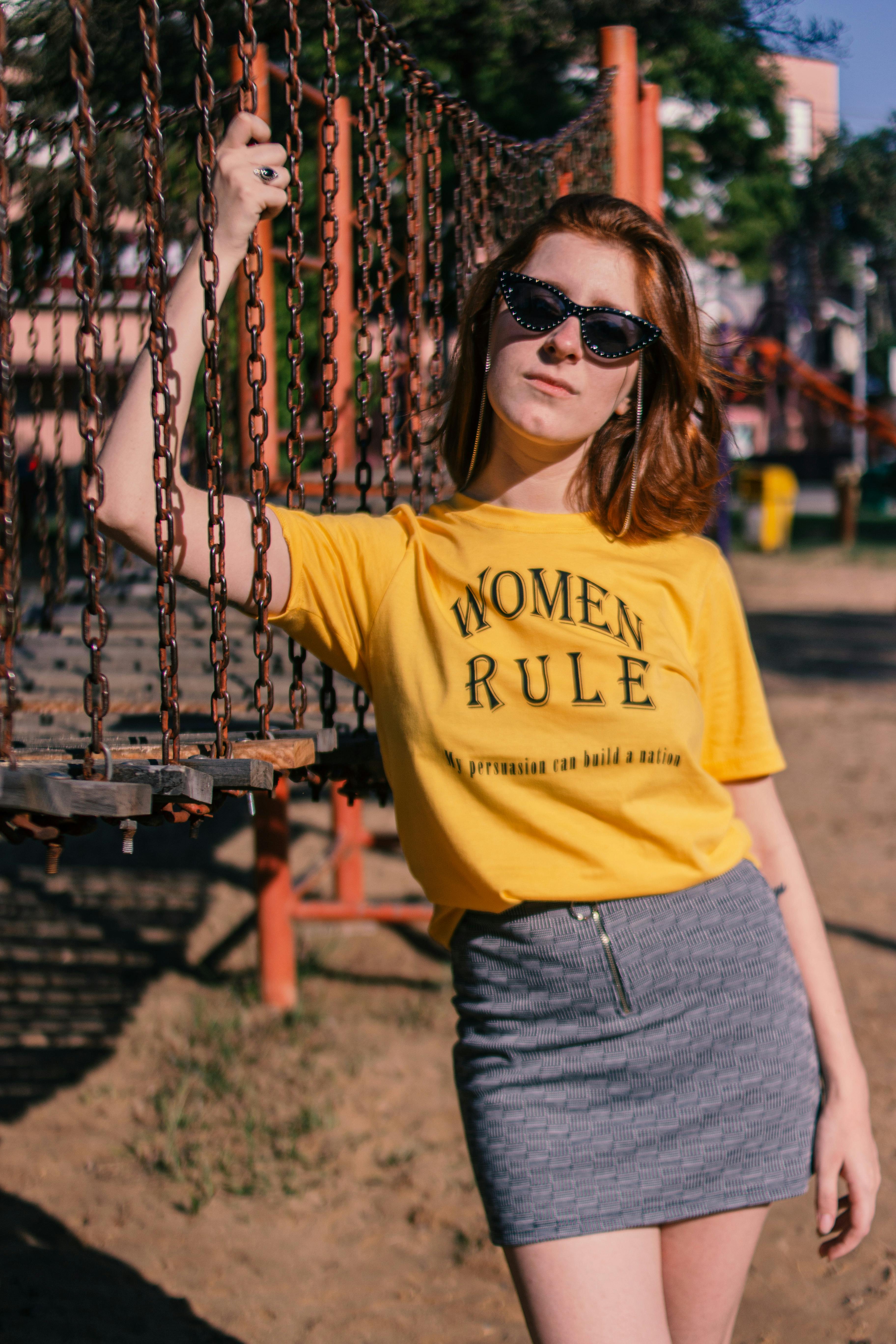 Gray skirt yellow outlet shirt