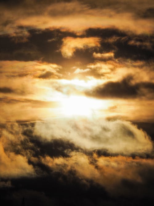 View of a Dramatic and Cloudy Sunset Sky 