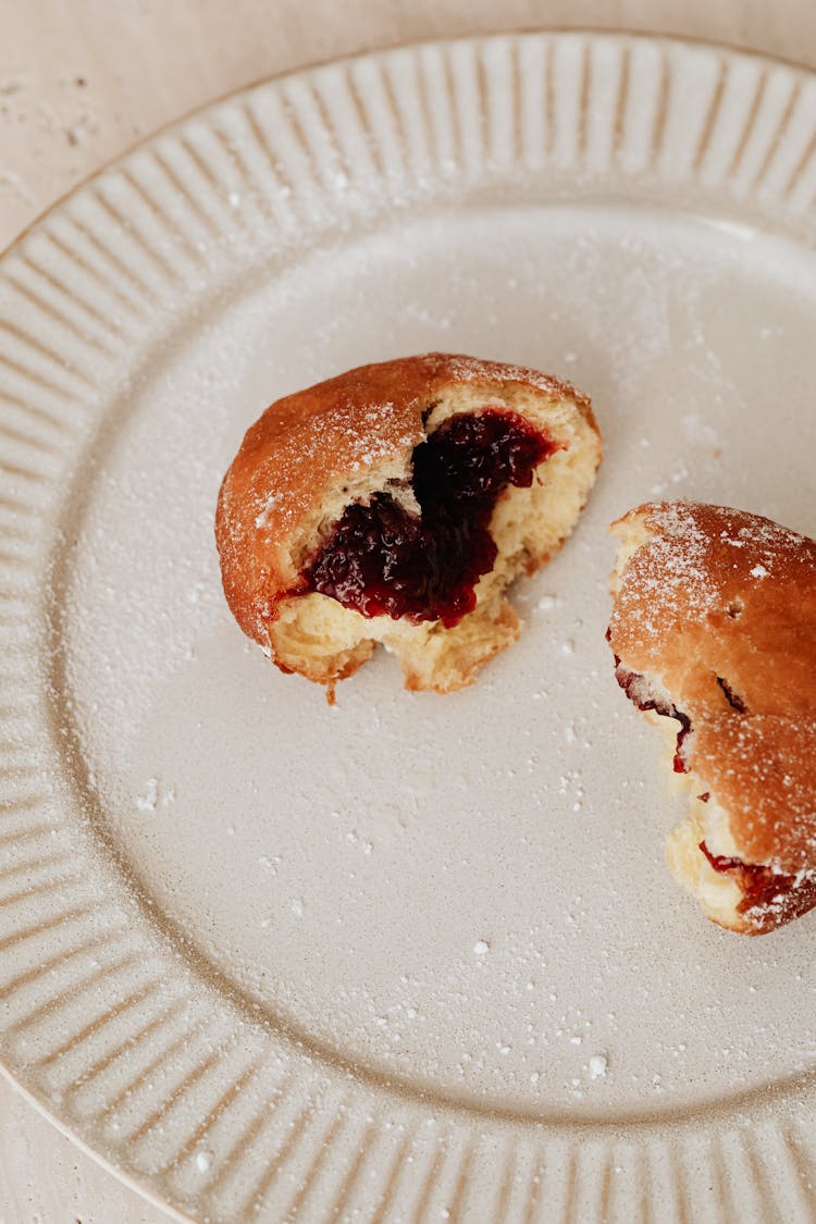 Bread With Jam On Paper Plate