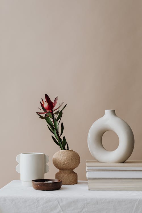 Minimalist Vases on Table on Nude Background