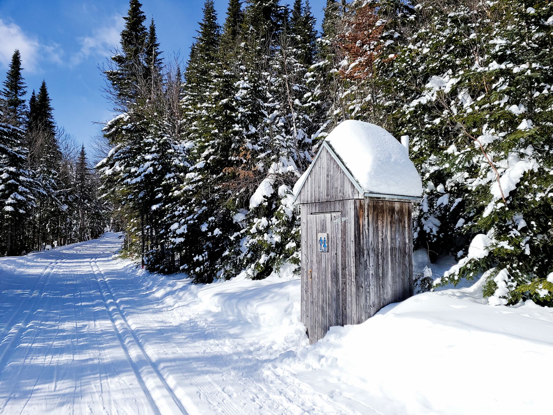 Wooden Comfort Room in the Snow Covered Ground in the Forest