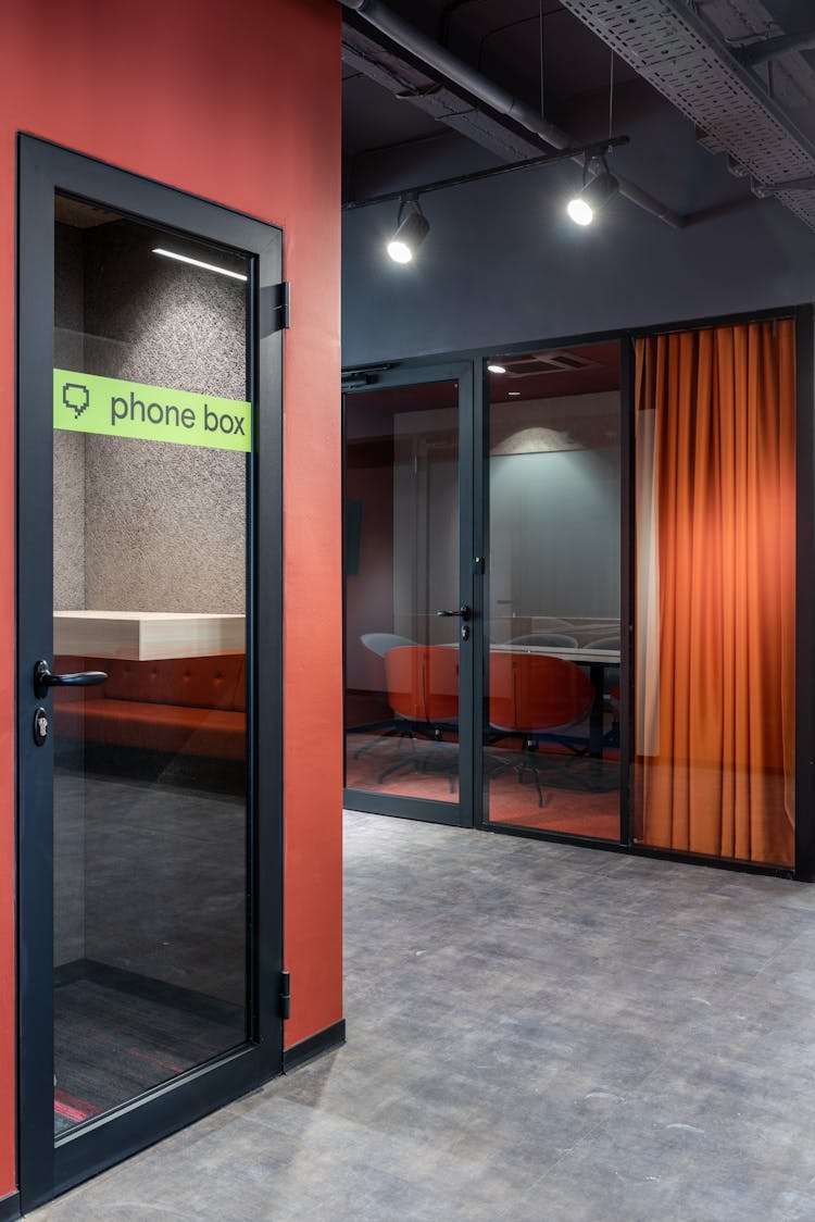 Interior Of Office Hall With Phone Box