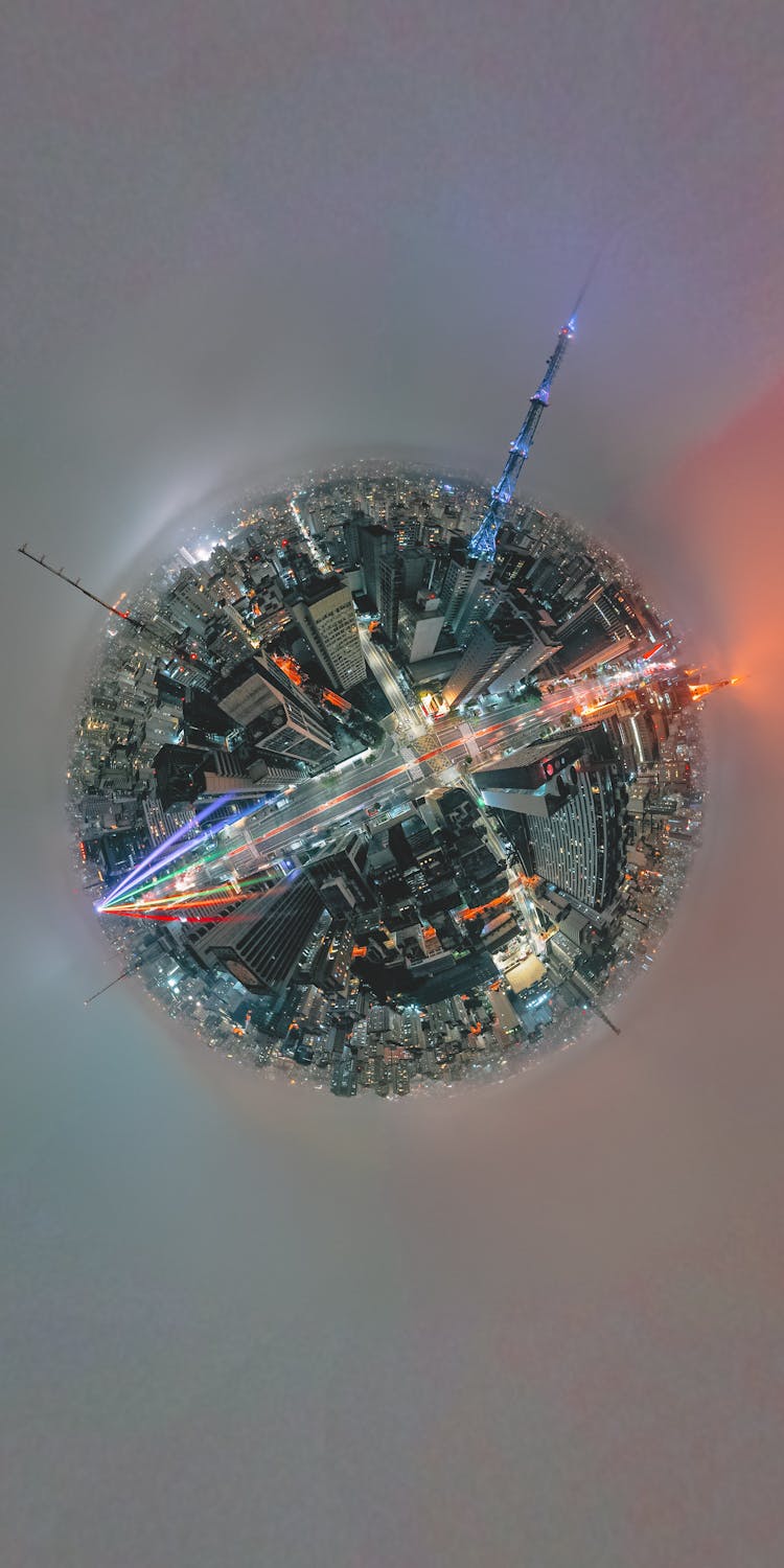360 Sphere View Of A City At Night 