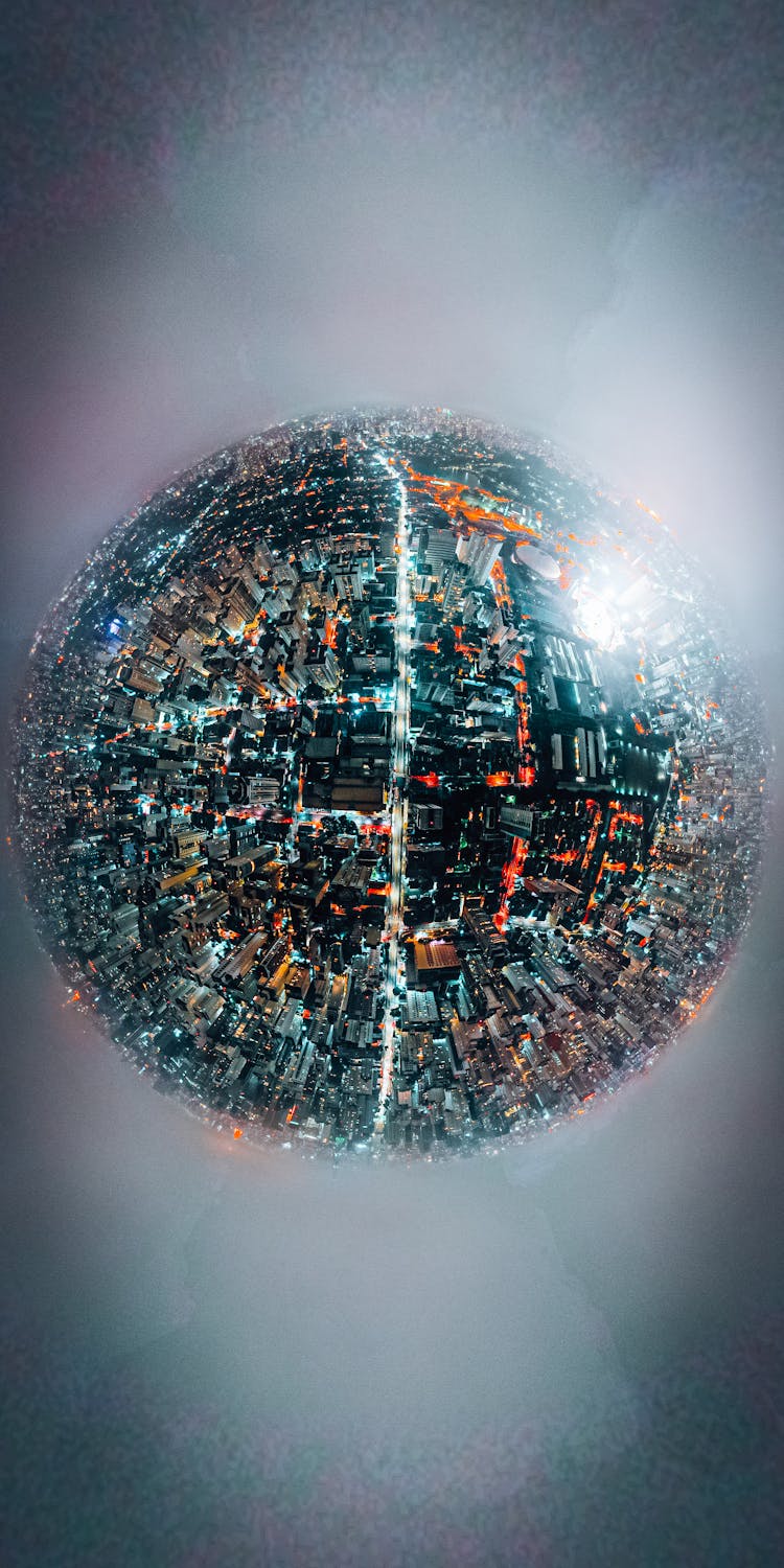 360 Sphere View Of A City At Night 