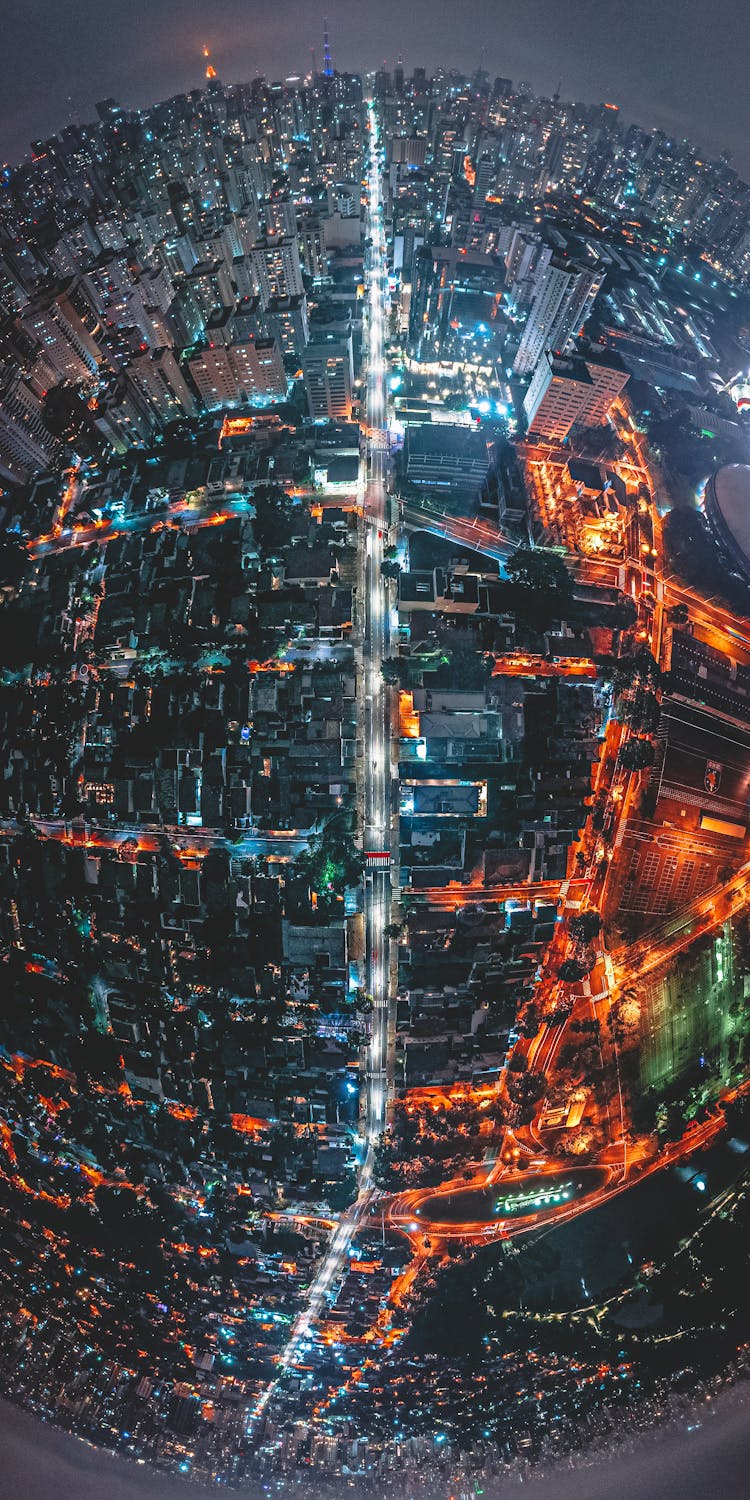 Fisheye Shoot Of City By Night