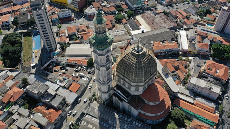 Aerial View Of Big Church In City