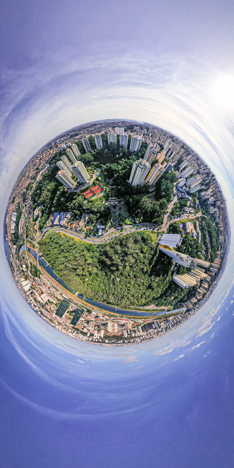 City Buildings And Park On 360 Degree Planet View