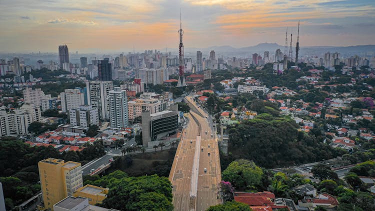 Aerial Panoramic View Of City And Suburbs