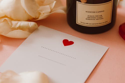 Free Close-up of Postcard with Heart on Table Stock Photo