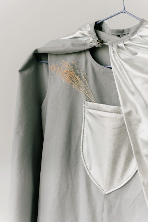 Close-up of a Gray Costume on a Hanger 