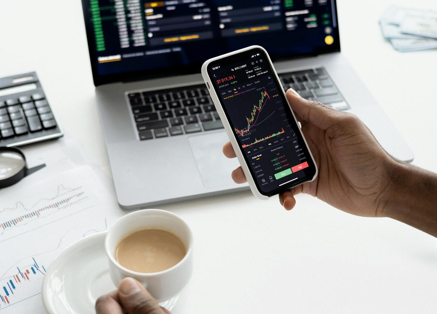 A confusing stock market chart with overlapping lines and indicators