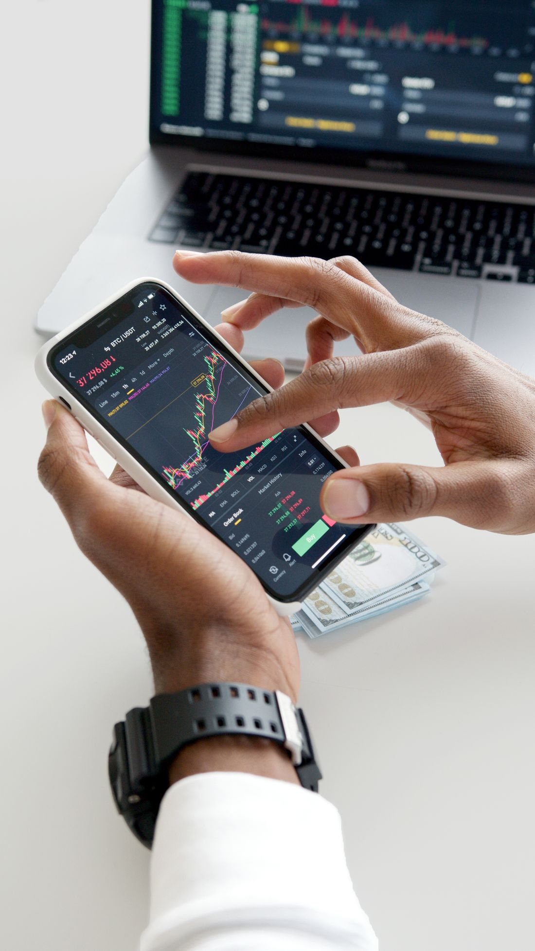 Close-up of candlestick charts on a screen