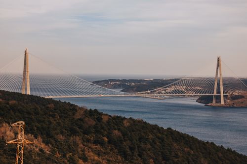 Free A scenic view of the Yavuz Sultan Selim Bridge spanning across the Bosphorus Strait in Turkey. Stock Photo