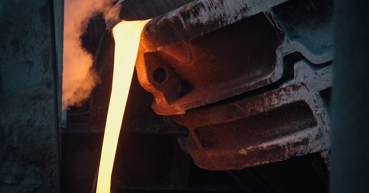 a glowing, orange-hot sponge of direct reduced iron (DRI) in an industrial setting