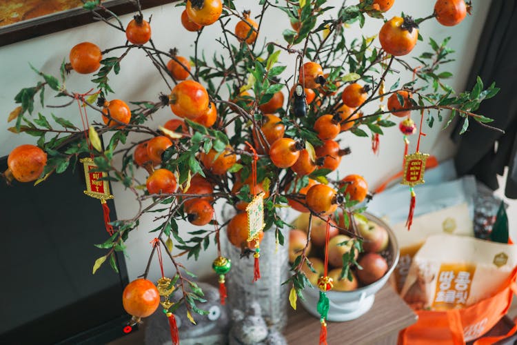 Close-up Of Ornamented Fake Kaki Tree