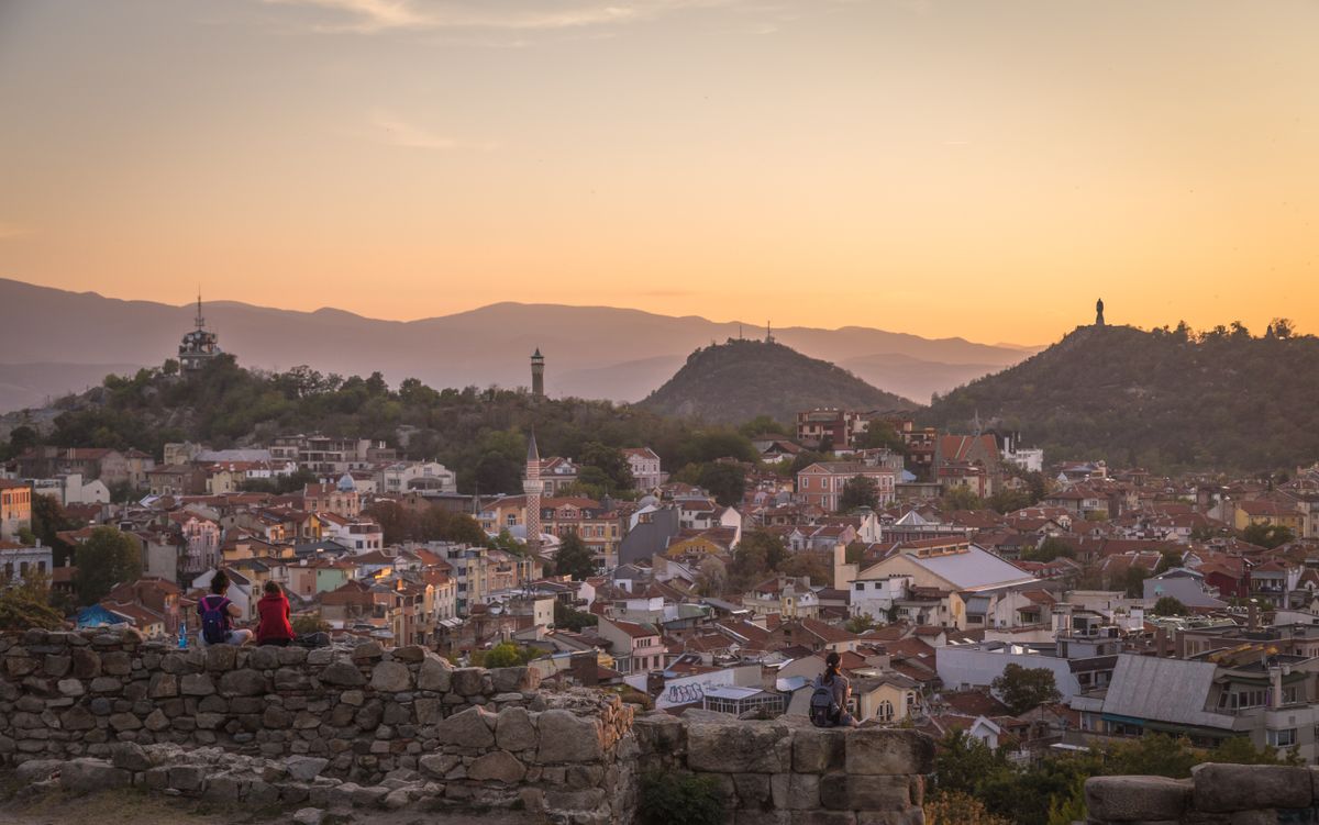 Plovdiv's Old Town — vividly painted Bulgarian Revival houses above cobbled streets.