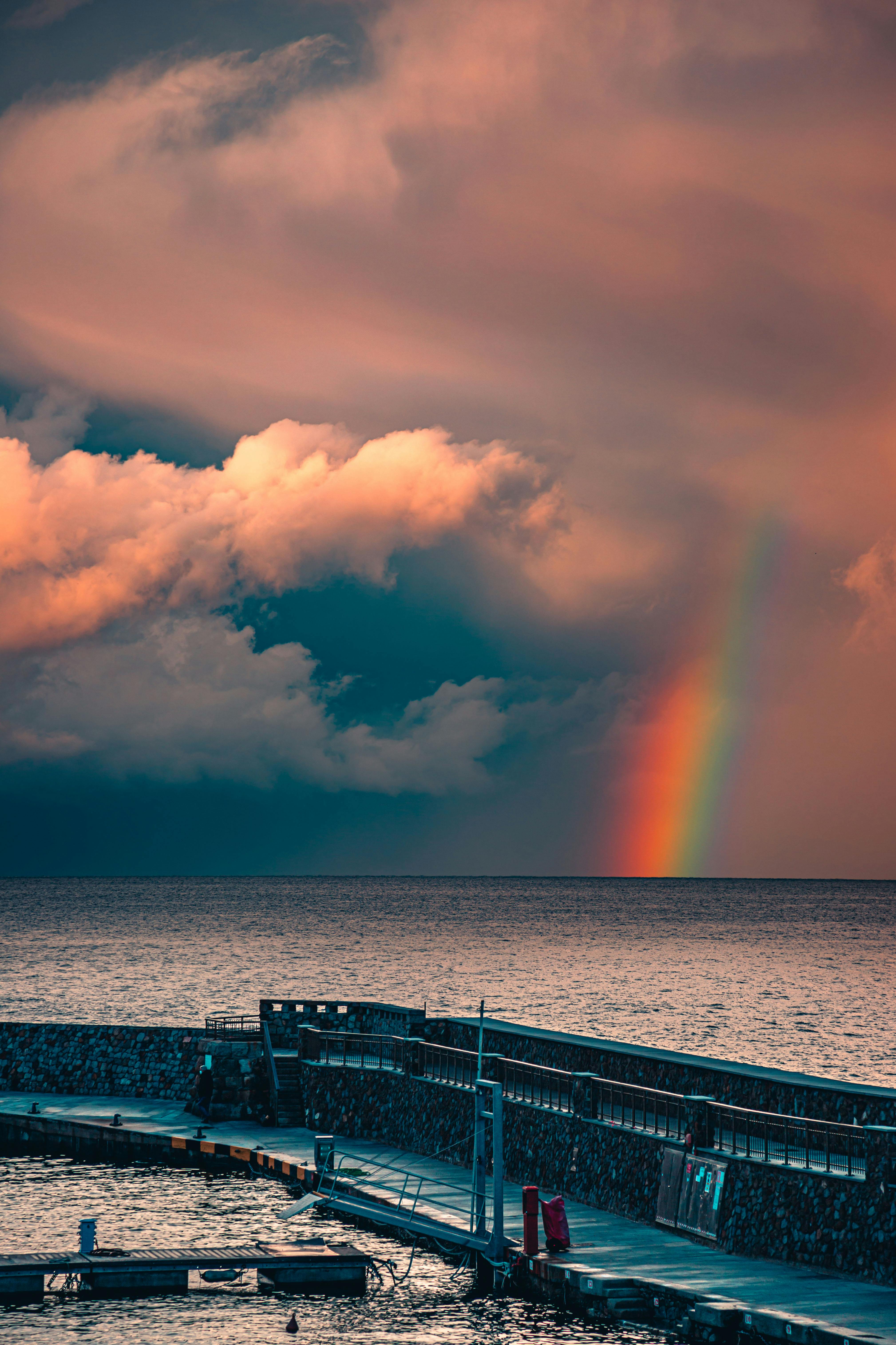 a beautiful rainbow over the horizon