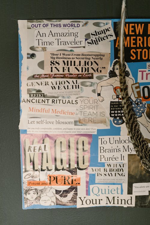 Free Cut Out Magazine Papers Posted on the Wall in Close-up Photography Stock Photo