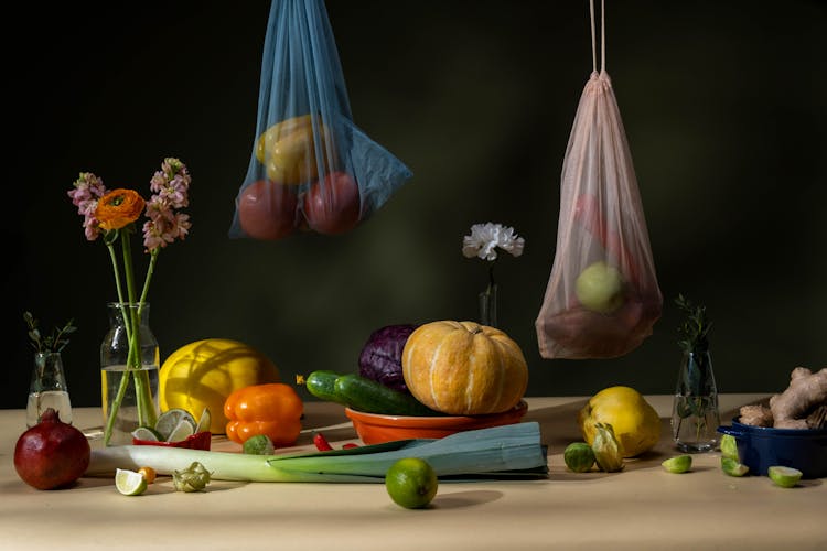 Fresh Fruits And Vegetables On The Table