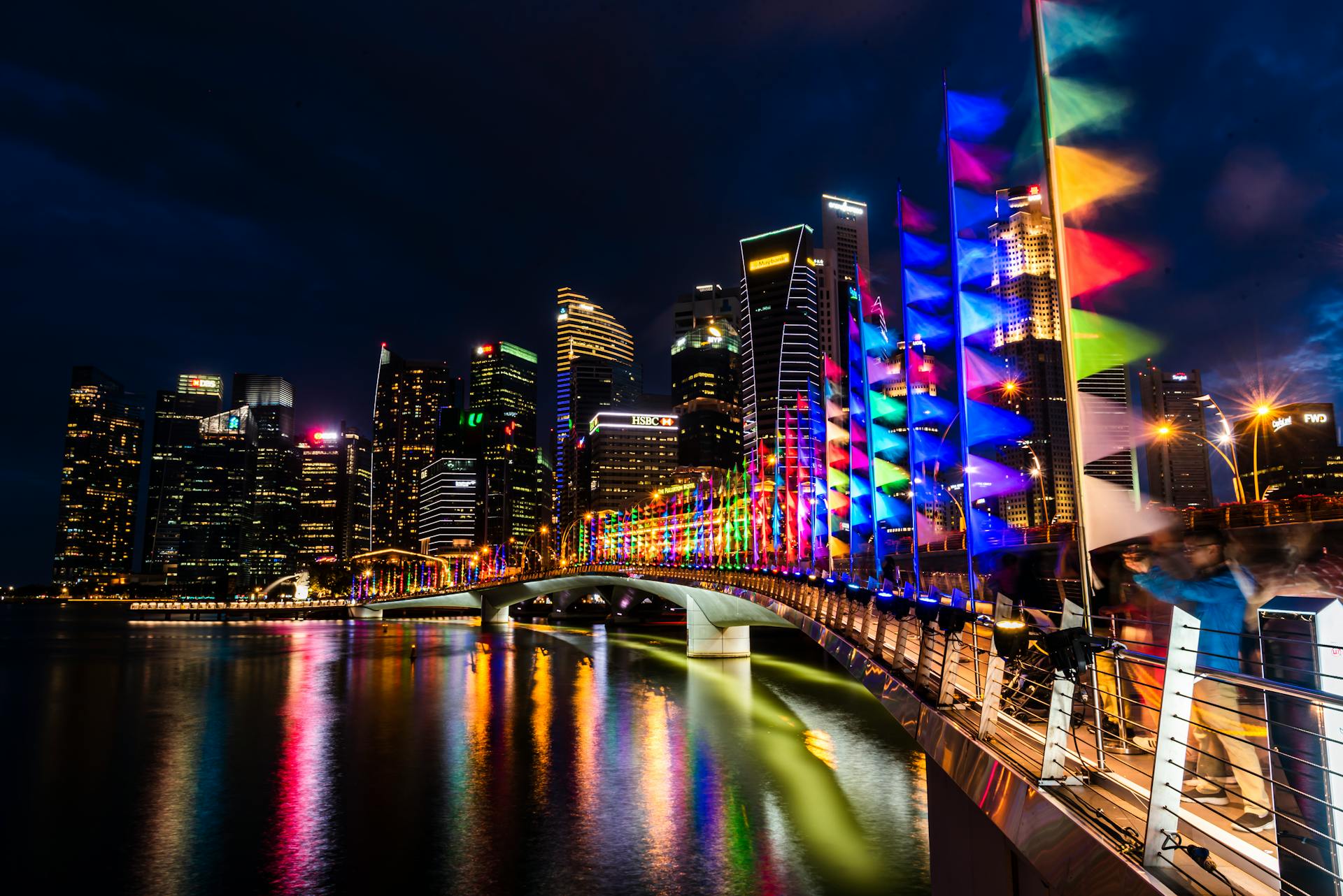 City Skyline in Singapore during Night Time