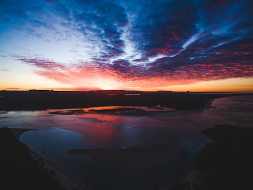 White Sand Beach Under Cloudy Sky during Sunset