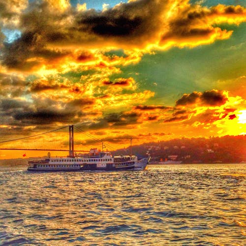 Free stock photo of bridge, sailing ship, sunset
