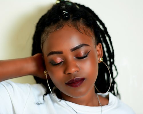 Woman with Makeup on White Background