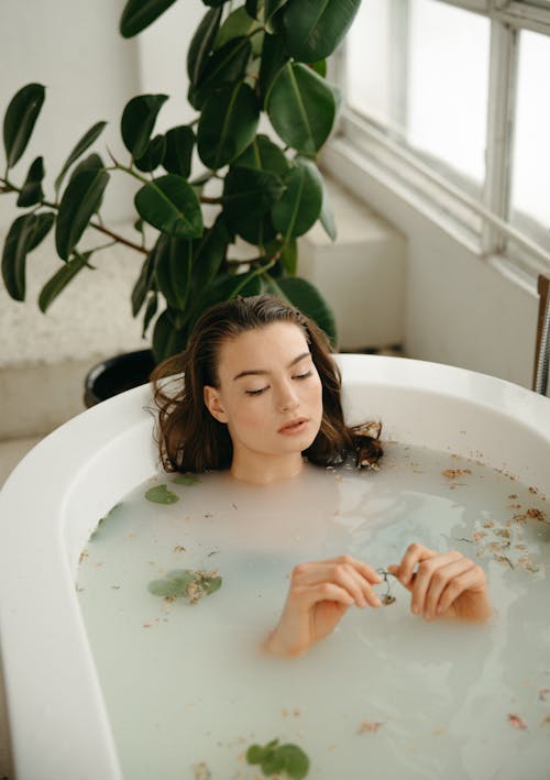 Free Beautiful Woman Taking a Bath  Stock Photo