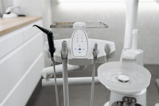 High-quality dental equipment in a bright, modern dental clinic space.
