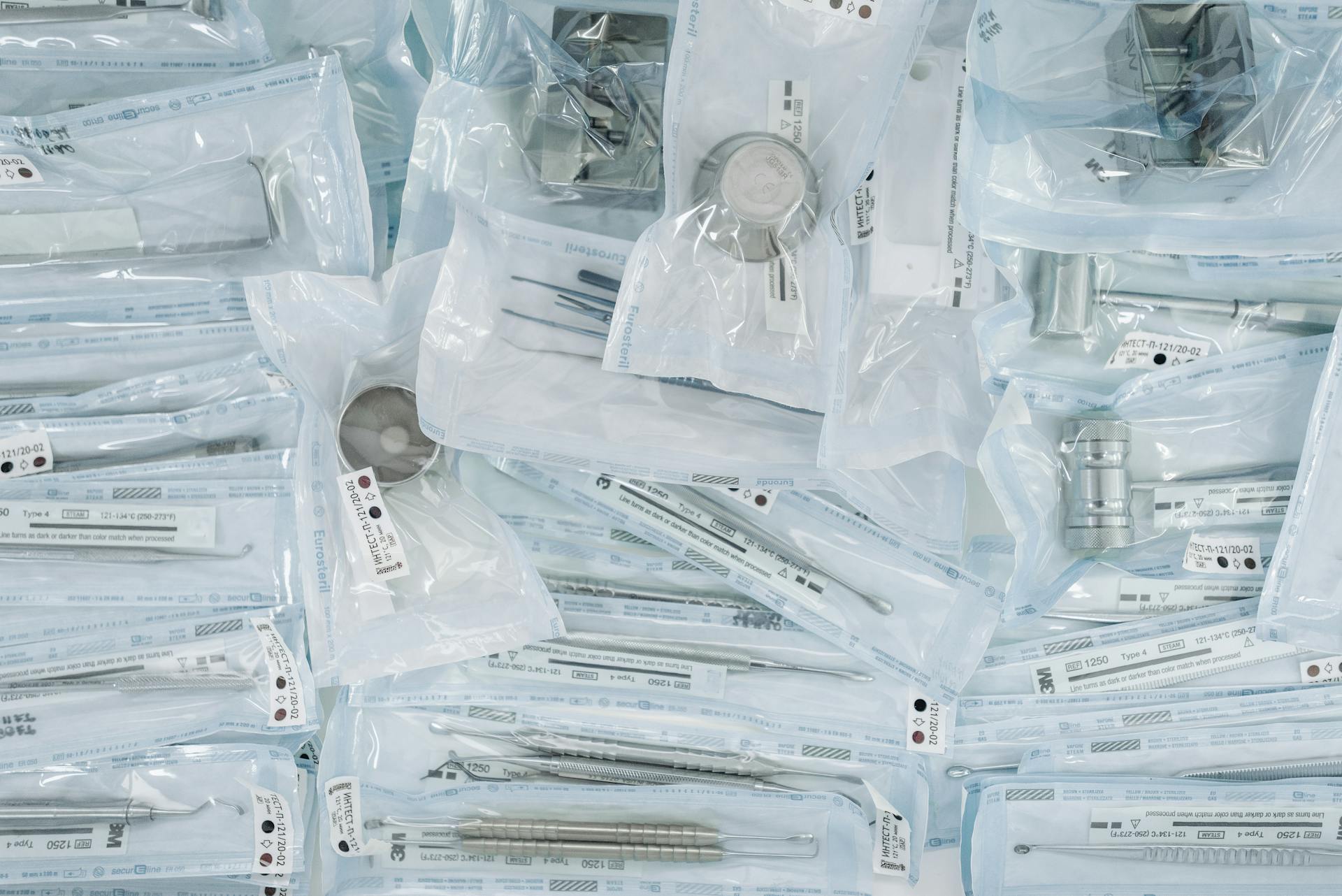 Sterile Dental Equipment Wrapped in Plastic